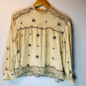 Zara High-Neck Blouse – Size S – Tan – Long Sleeve – Elegant & Versatile